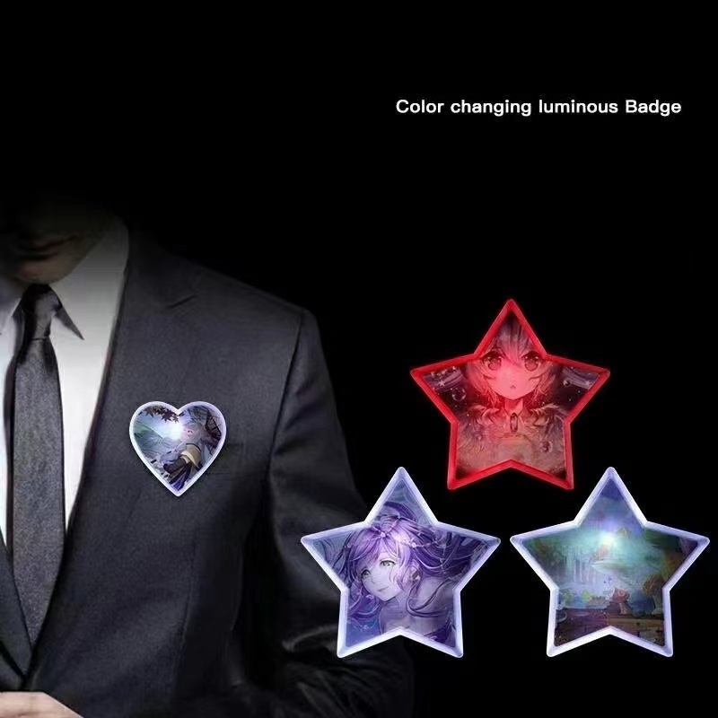 Factory Hot Sales Good For Advertise Promotion Gift Led Badge Plastic Material Star/Heart/Round Shape Led Badges