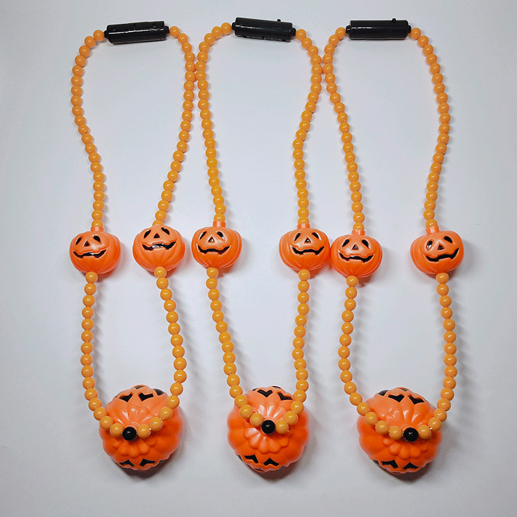 Halloween Mardi Gras Party Decoration LED Pumpkin Beads Necklace Light Up Pumpkin Halloween Glowing LED Necklace