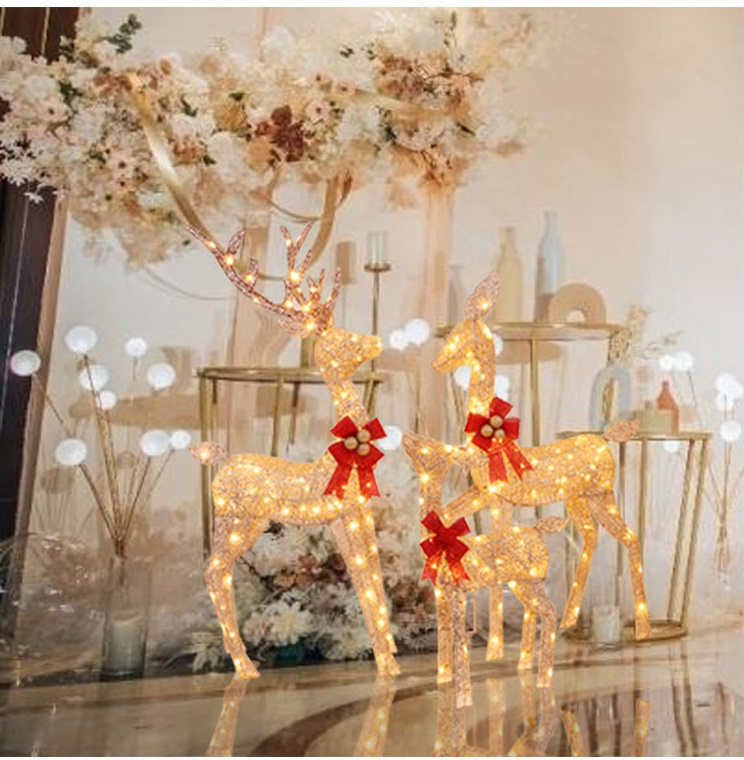 Outdoor Large Christmas Decoration Light 3D Reindeer Family Motif Lights For Shopping Mall Holiday Creative Decoration