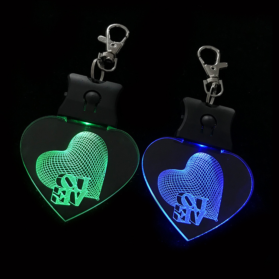 Customized Shape Laser Engraved Logo Mini Light Up Keyholder 3D LED Acrylic Keychain For Promotional Gift