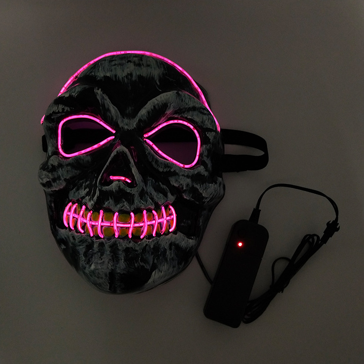 Hot Sale Black EL Neon Purge Mask LED Flashing Halloween EL Mask Battery Operated Light Up EL Skeleton Mask For Halloween Party