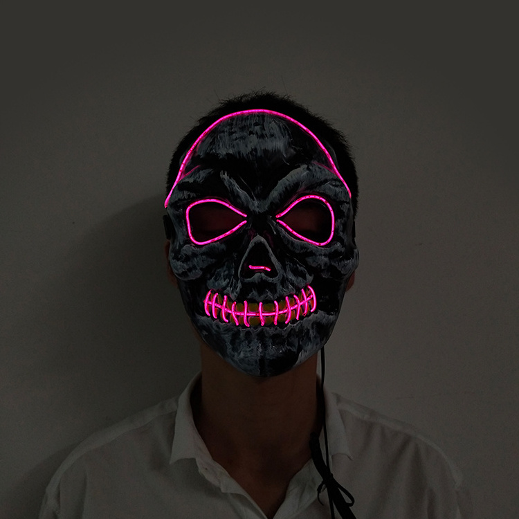 Hot Sale Black EL Neon Purge Mask LED Flashing Halloween EL Mask Battery Operated Light Up EL Skeleton Mask For Halloween Party