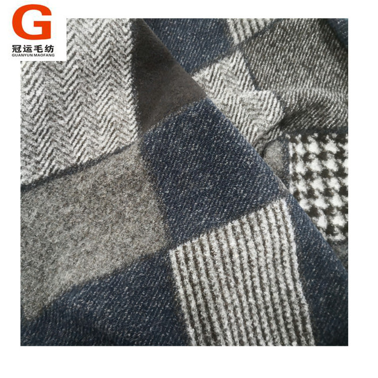 High quality wool acrylic polyester blend plaid knit patchwork lamb wool fabric