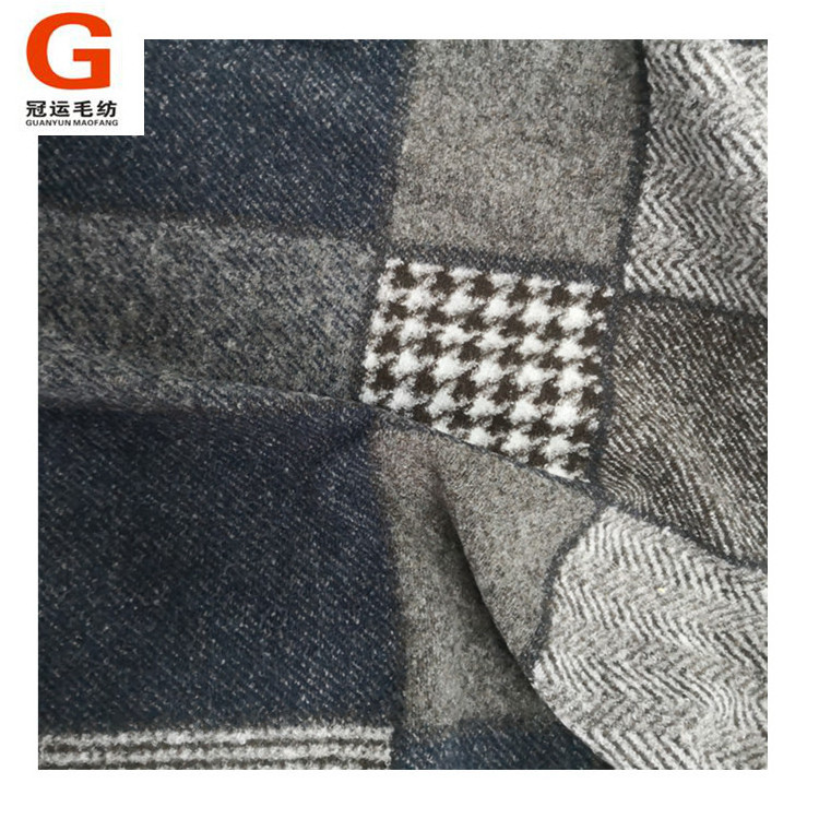 High quality wool acrylic polyester blend plaid knit patchwork lamb wool fabric