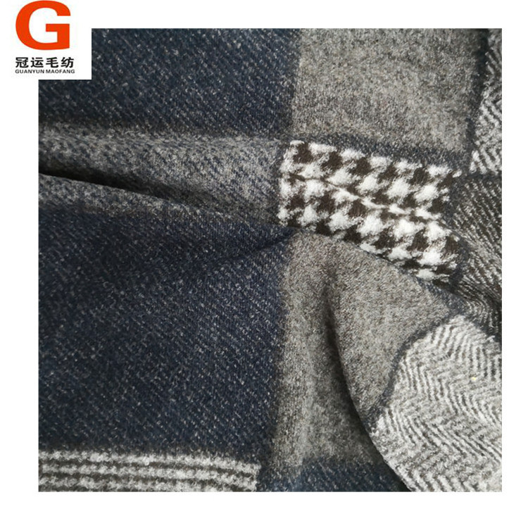 High quality wool acrylic polyester blend plaid knit patchwork lamb wool fabric