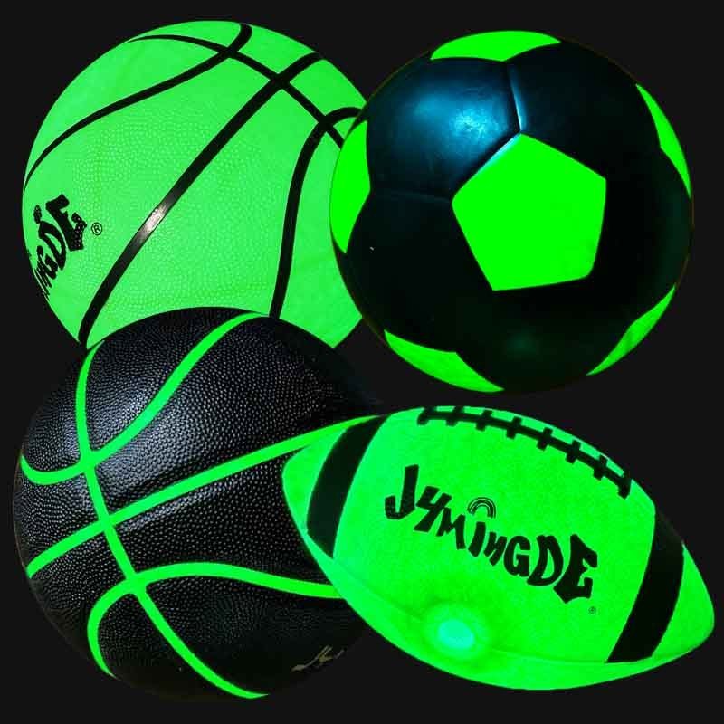 LED glow in the dark custom logo laminated  PU leather black light up  glowing basketball ball