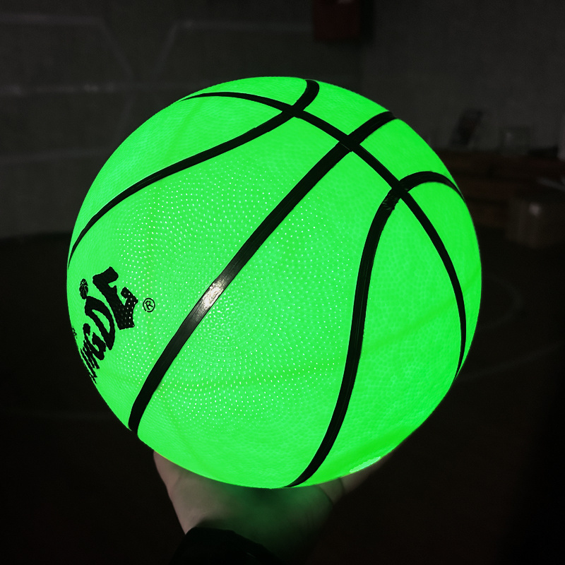 Custom laminated hygroscopic PU leather black glow in the dark light up LED basketball ball glow in the dark