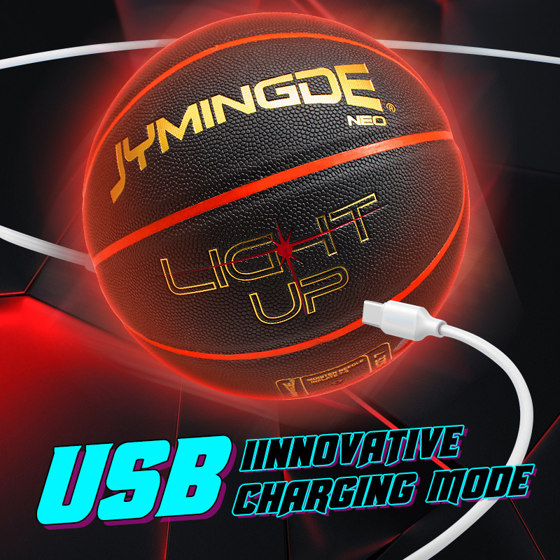 Custom laminated hygroscopic PU leather black glow in the dark light up LED basketball ball glow in the dark