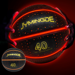 LED glow in the dark custom logo laminated  PU leather black light up  glowing basketball ball