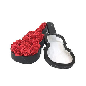 Black Guitar Shaped Mom Gift Flower Packaging Box With Transparent Window