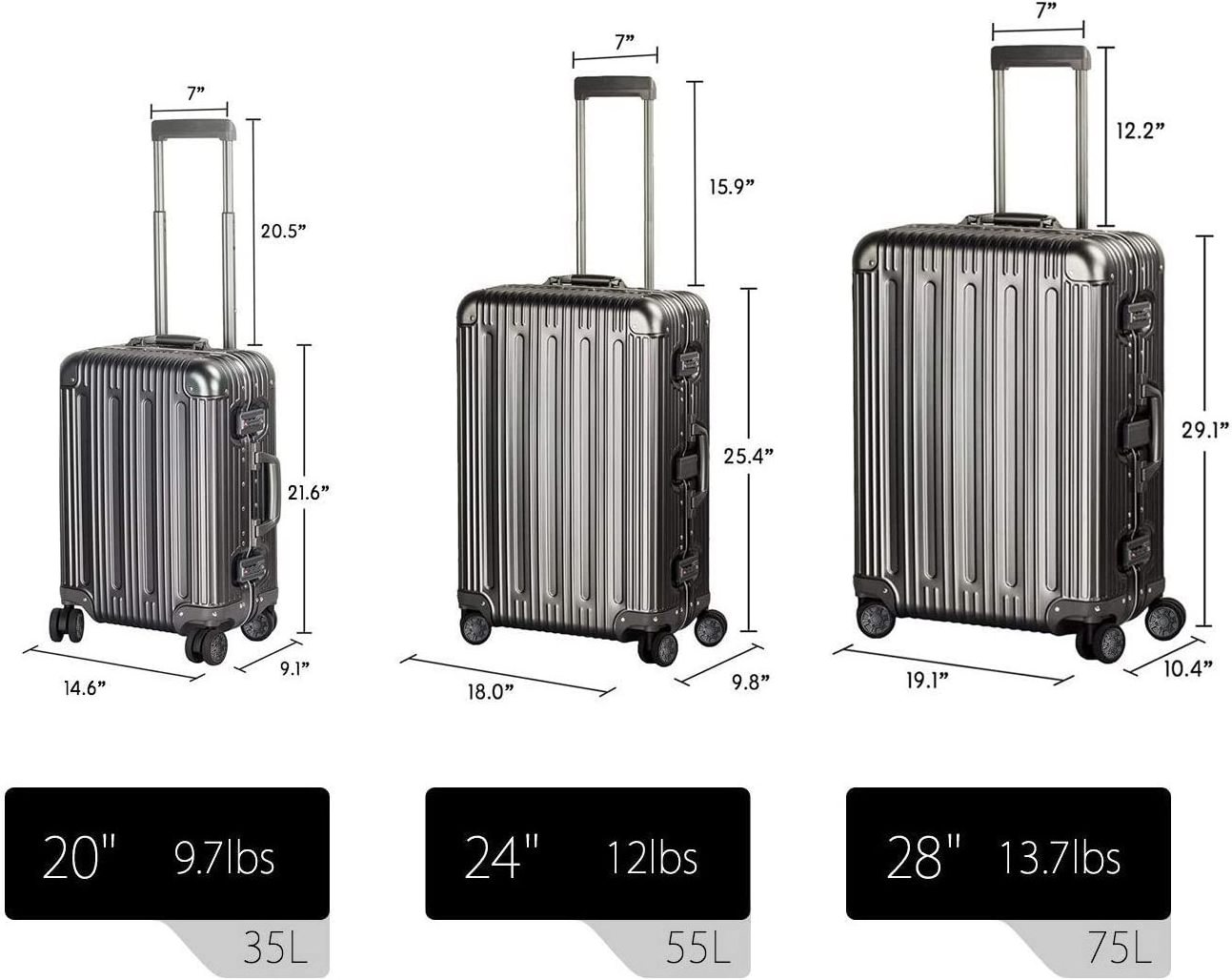 Carry On Luggage with Aluminum Frame Polycarbonate Zipperless Luggage with Wheels Hard Shell Suitcase 4 Metal Corner