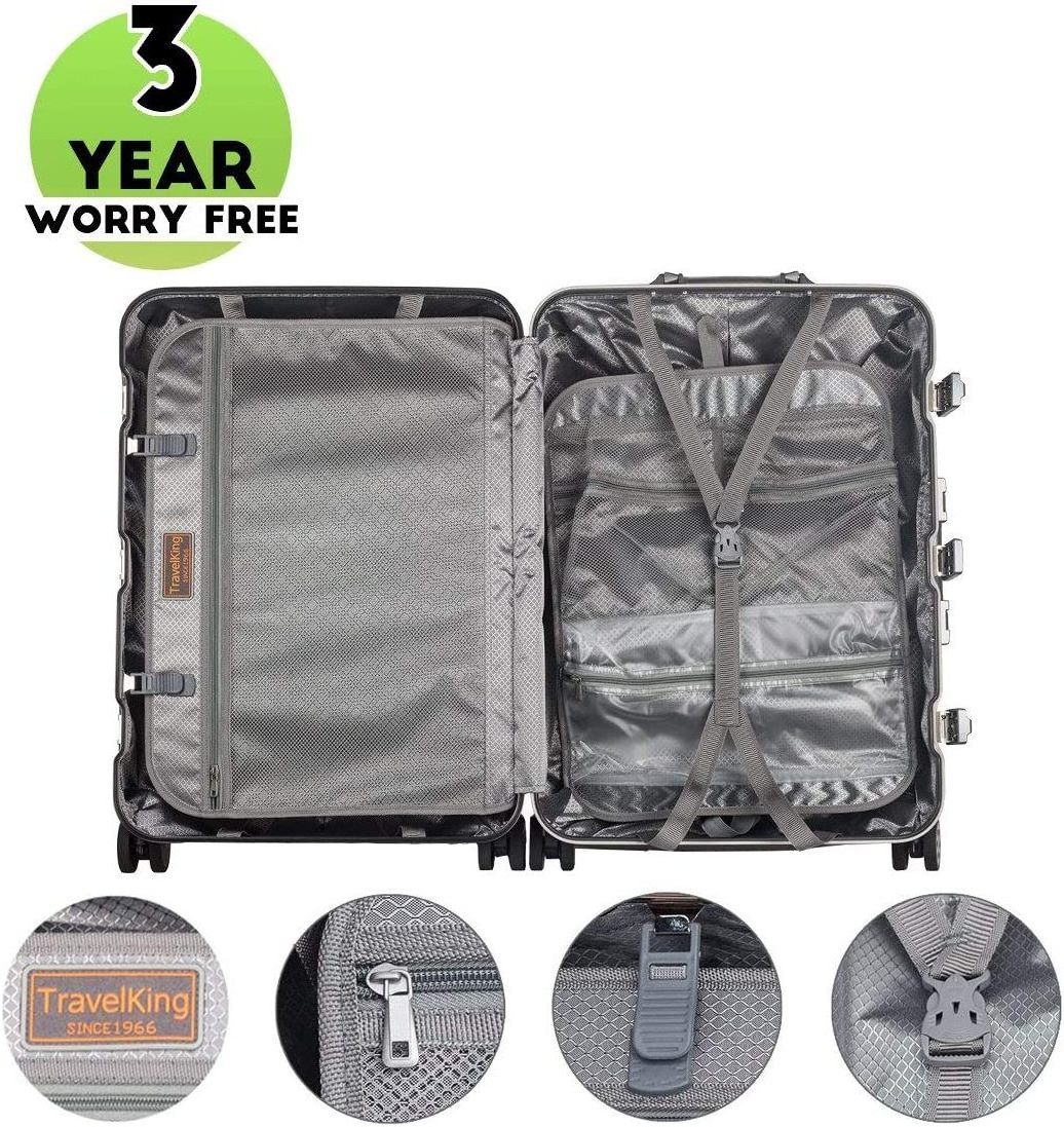 Carry On Luggage with Aluminum Frame Polycarbonate Zipperless Luggage with Wheels Hard Shell Suitcase 4 Metal Corner