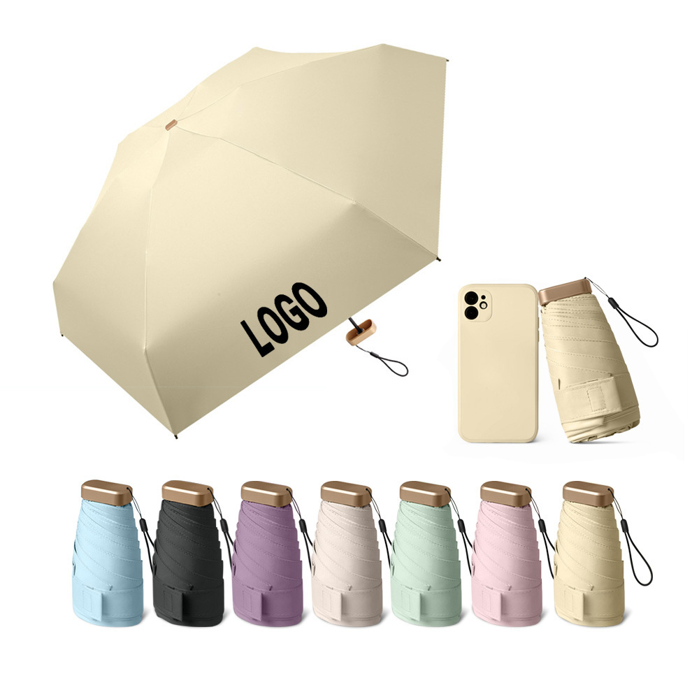 Personal waterproof sombrillas women 5 fold small gift ladies girls light compact pocket uv capsule mini umbrella with logo