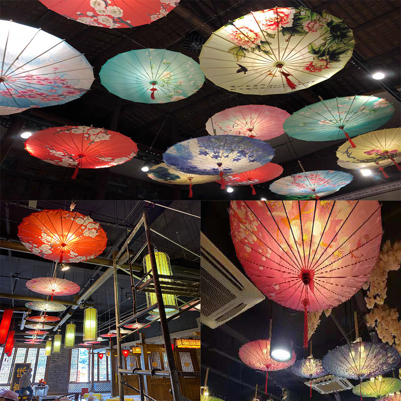 Chinese Ceiling Decoration Umbrellas Craft Dance Props Parasols Handmade Silk Oiled Paper Umbrella