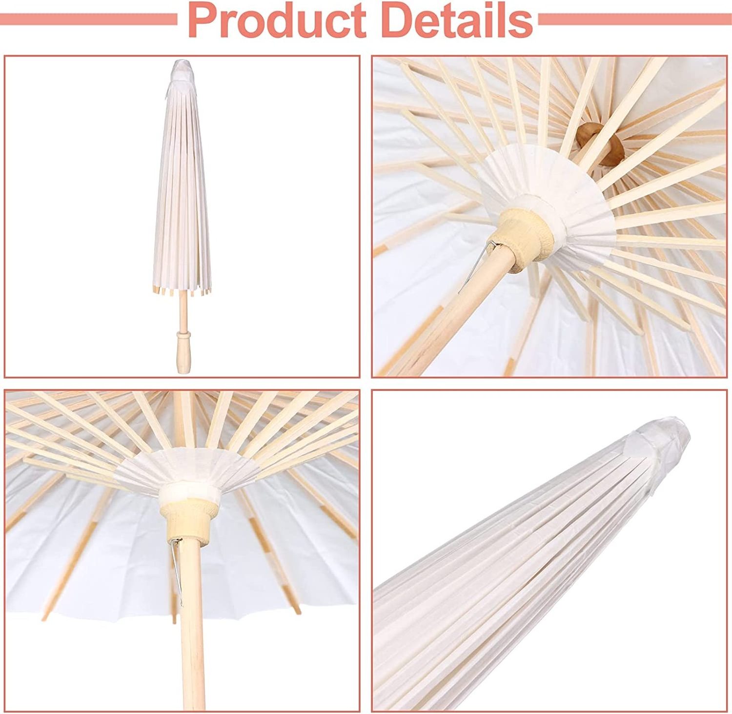 kaan Craft Gifts Paper Umbrellas Customization DIY Handmade Drawing Blank Wooden Handle Paper Umbrella for wedding