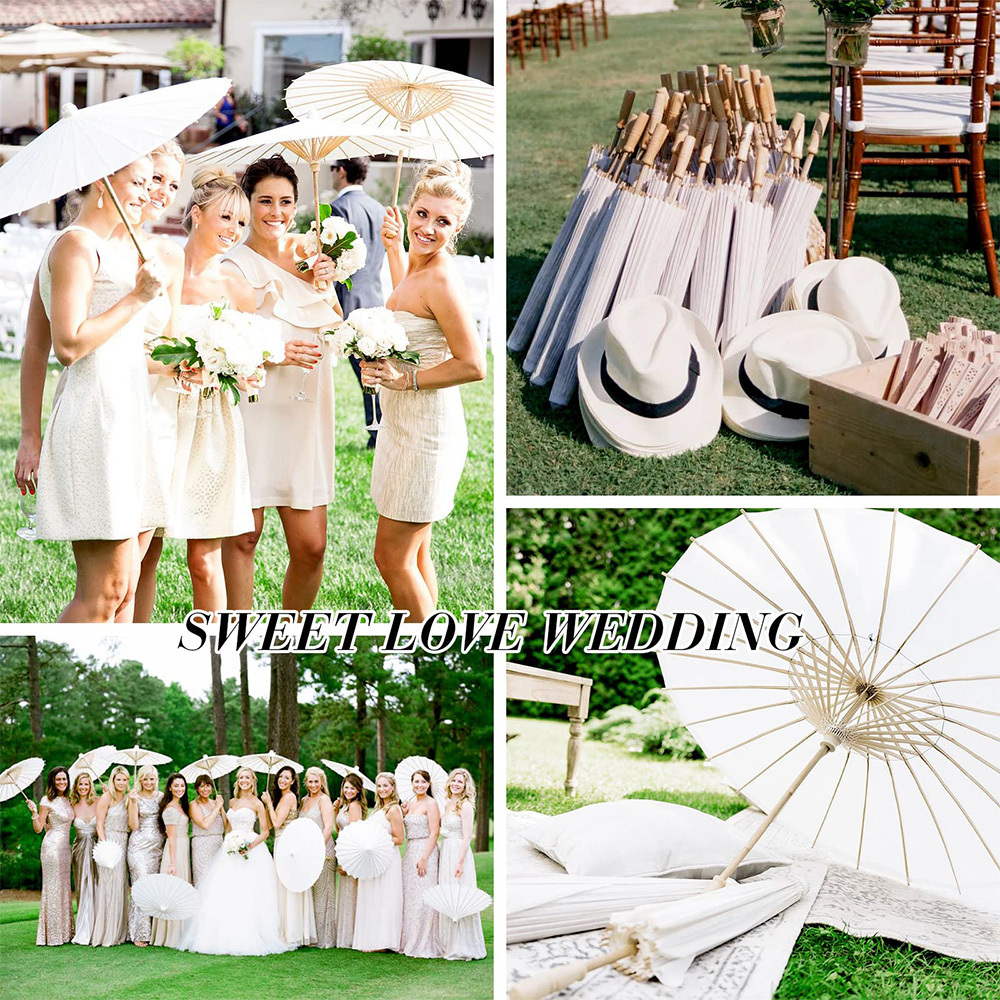 Wholesale paper Decorative Mini Craft Plain Chinese Brida Gifts Parasols Handmade Oil White paper wedding umbrellas