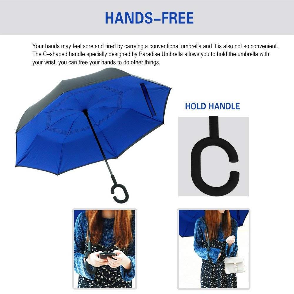 Windproof Inverted Reverse Umbrella UV Protection Large C-Shaped Handle Double Layer Stick Rain Umbrella for Men and Women