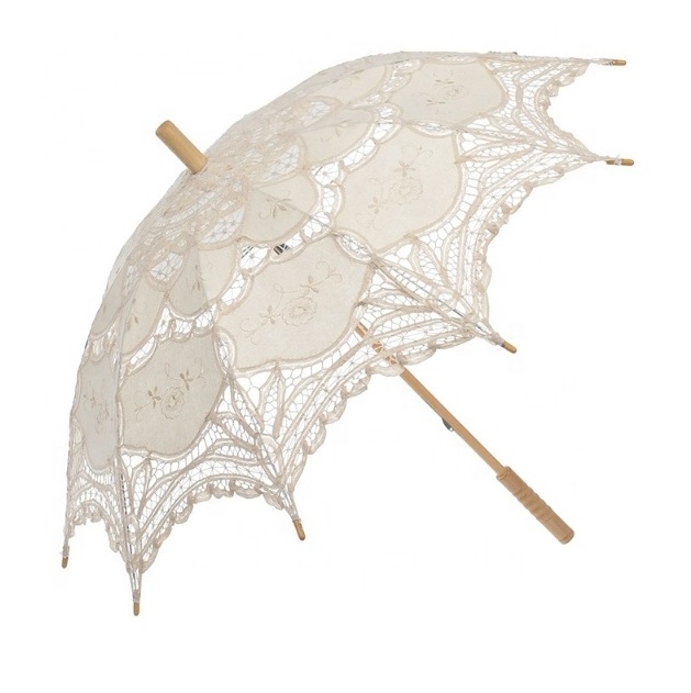 Fancy Parapluie victorian lace umbrella White parasol umbrellas wedding lace black Wooden wedding sunproof lace umbrellas