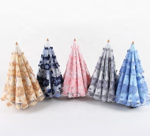 Amazon vintage lace sun umbrella folding 3D flower embroidered lady umbrella fancy umbrella