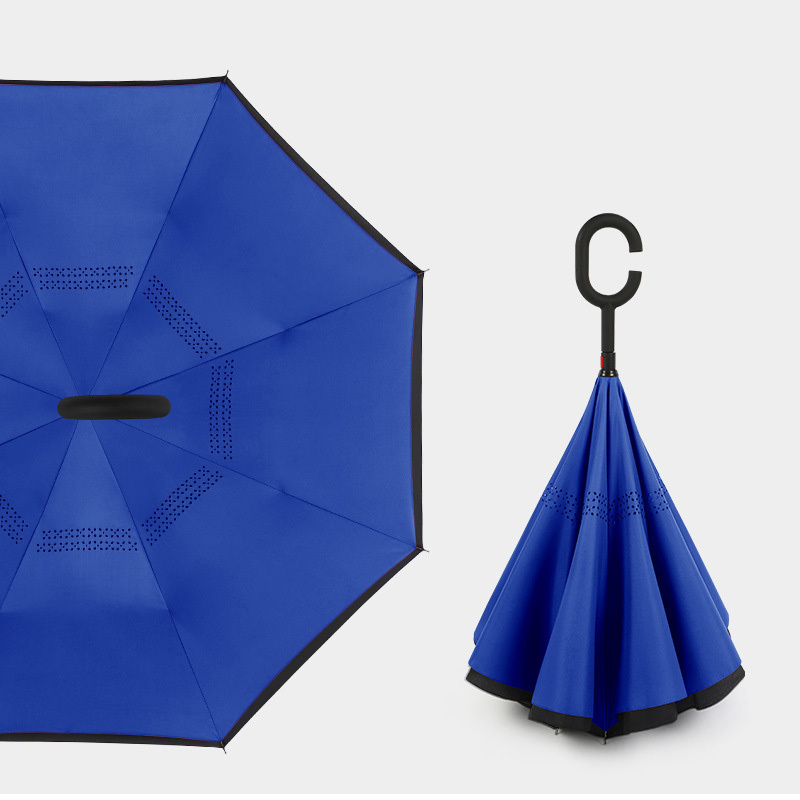 Windproof Double Layer Inverted Design C-Handle Self-Standing Rain Protection Innovative Reverse Umbrella for Easy Carry