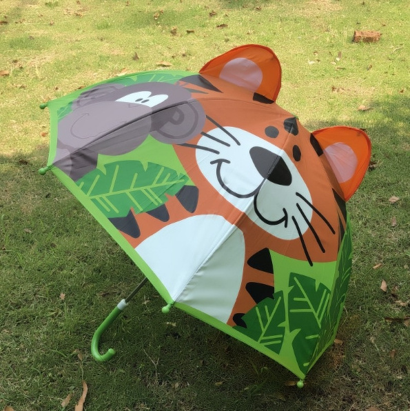 Amazon tiger cartoon pattern Kids auto Umbrella children's wholesale green animal umbrella for kids girl Rain Proof Umbrella