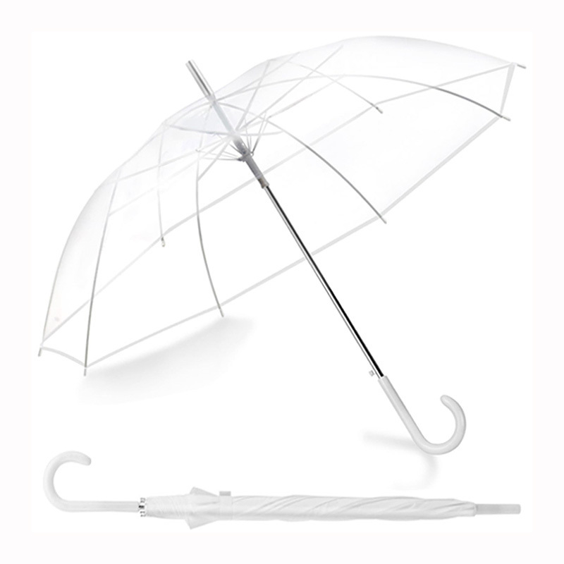 Advertising Business Customized Logo transparent clear J Hook Handle Windproof Stick Bubble Umbrella for Adults Kids Rain