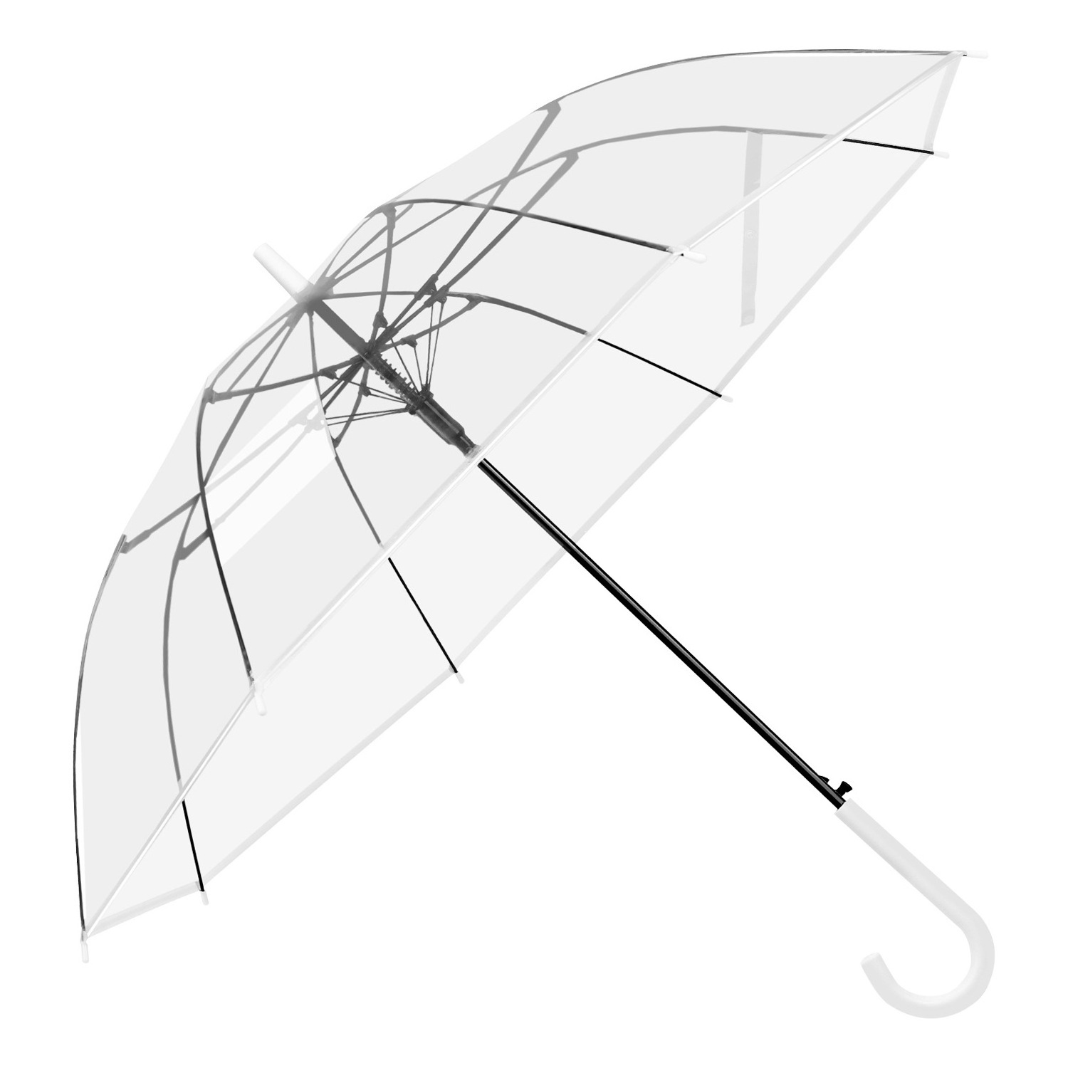 Transparent umbrella Windproof  Wholesale  Custom Logo printing Auto Open Long Curved  Handle  POE Rain Stick Clear Umbrella