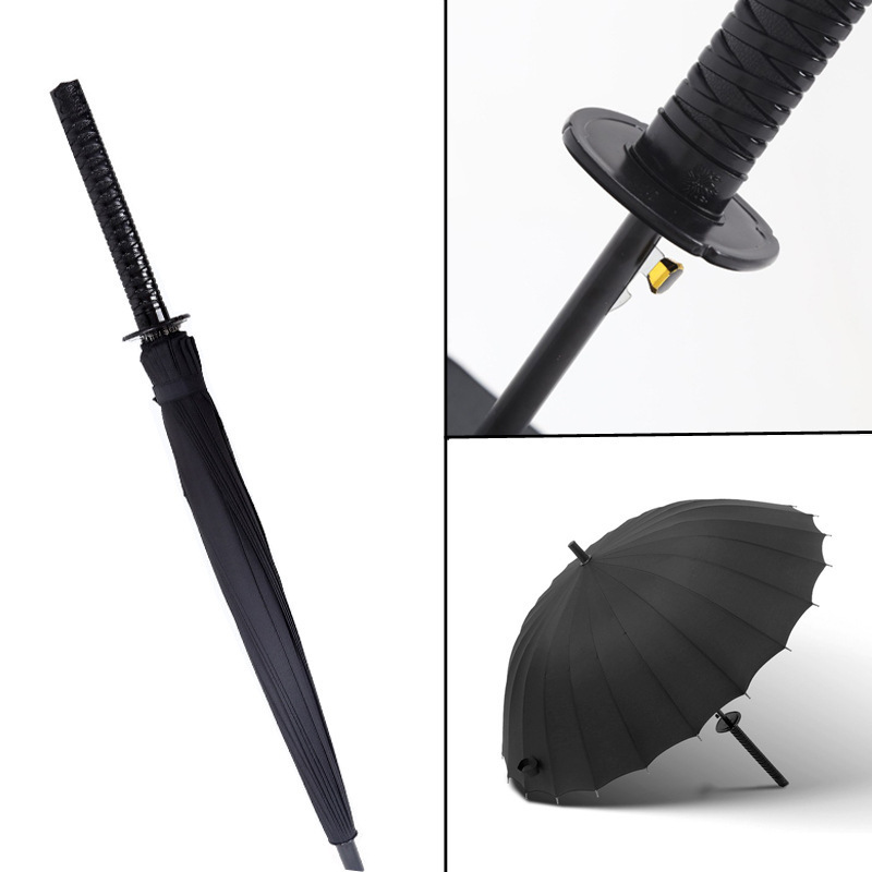 Manufacturer Creative Japanese Samurai Umbrella 8k 16k 24k Long Handle Rain Straight Katana Sword Umbrella