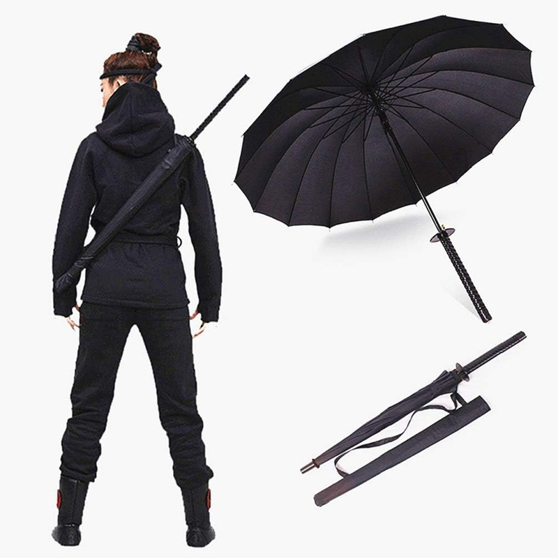 Anime Japanese Samurai umbrella Creative Strong Windproof Semi-Automatic Katana Warrior Long Handle Umbrella For Gift