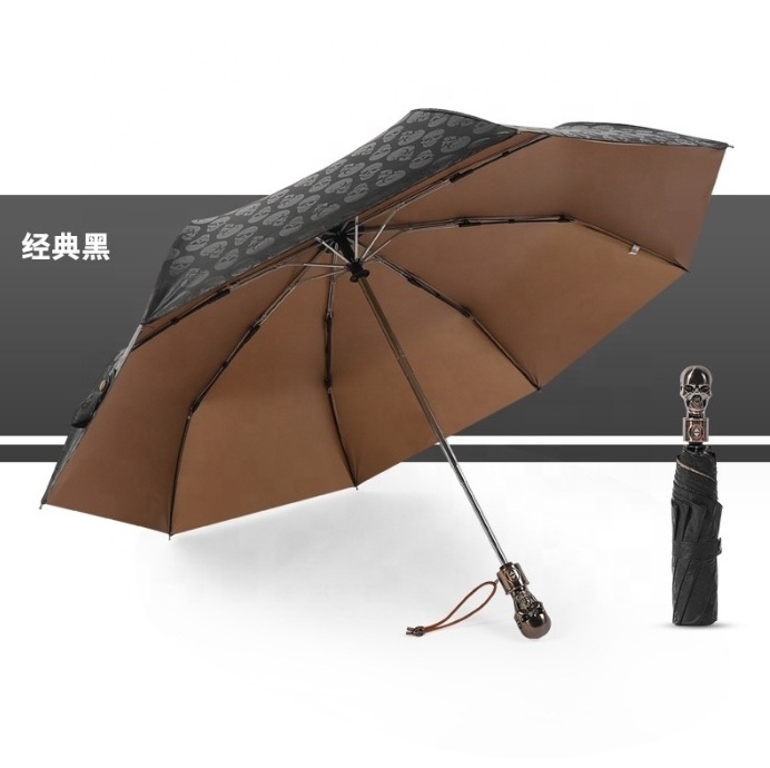 Sun Umbrella UV protection Solid Compact Portable Automatic Parasol Travel Rain Umbrella Skull umbrella for gift