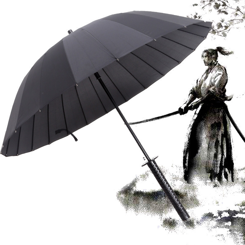 Automatic Sun Black Samurai Sword Outdoor Windproof Advertising Black Rain Umbrella Japanese Katana Umbrellas