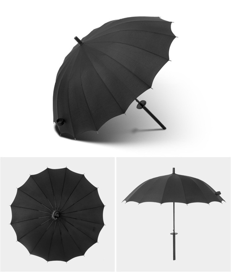 Automatic Sun Black Samurai Sword Outdoor Windproof Advertising Black Rain Umbrella Japanese Katana Umbrellas