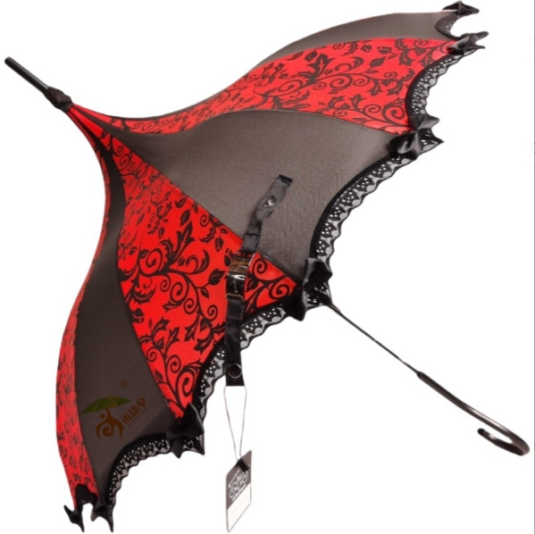 Wholesale Retro design umbrella Vintage Gothic Black Pagoda Umbrella Lace Parasol for Weddings Fancy Umbrella with Hook