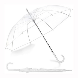 Wholesale Straight Umbrella Custom Logo Auto Open Long J Hook Handle  POE Rain Clear Transparent Umbrella for  Adults Kids