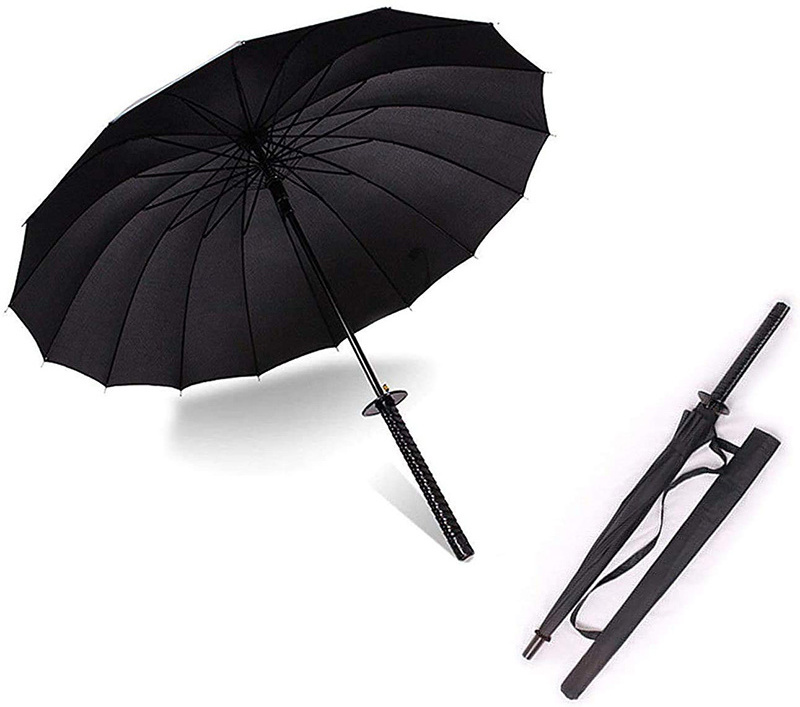 Automatic Sun Black Samurai Sword Outdoor Windproof Advertising Black Rain Umbrella Japanese Katana Umbrellas