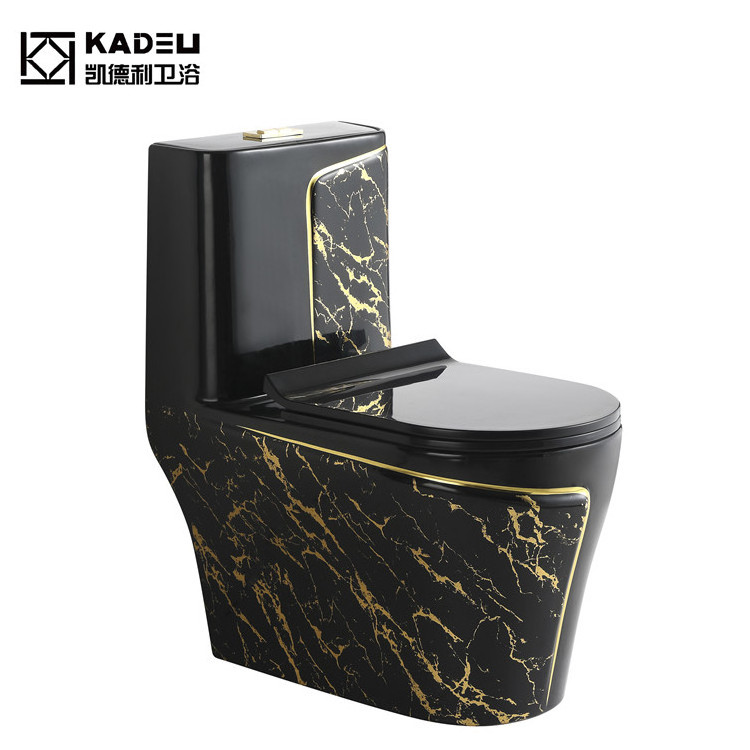 New Bathroom Toilet Set Sanitary Ware WC One Piece Ceramic Toilet Bowl And Sink Set Black Gold Line Marble Ceramic Color Toilet