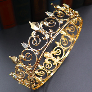 Factory direct sales Europe and the United States Baroque round golden big crown alloy rhinestone king crown bride crown