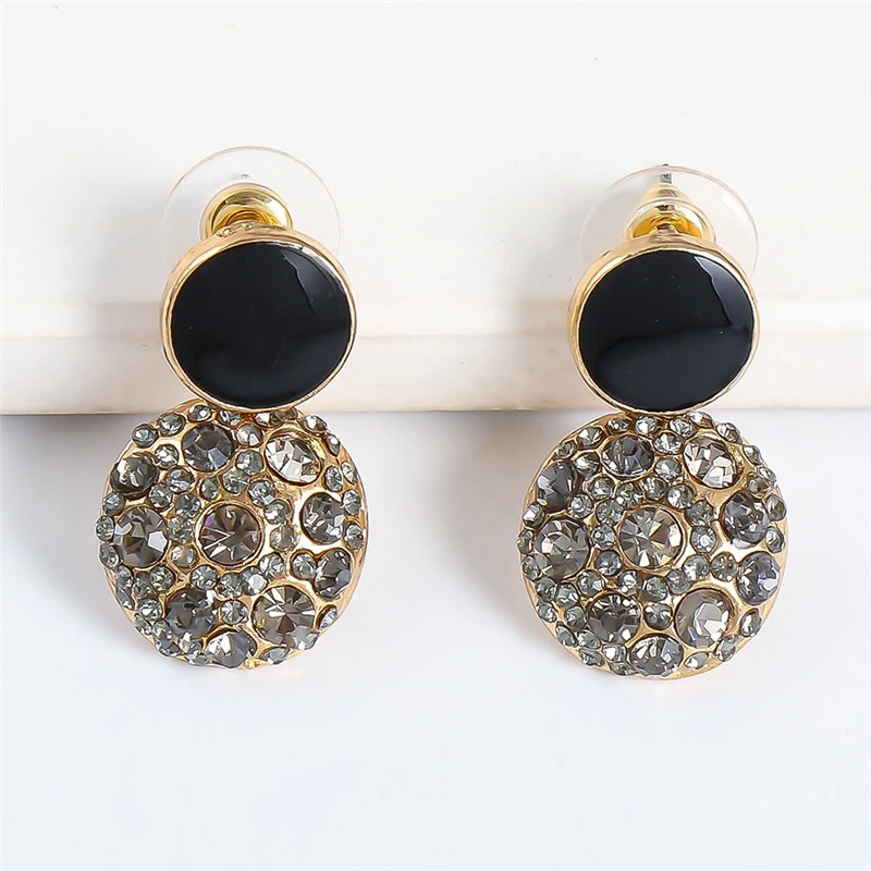 Kaimei Romantic Cute Purple Pink Black Wedding Jewelry White Zircon Stone Earrings Female Luxury Crystal Round Stud Earrings