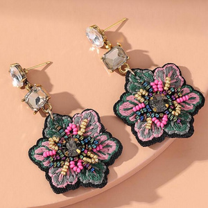 Kaimei 2022 earring fashion jewelry women hand embroidery flower earrings women trendy wholesale handmade bohemian drop earrings