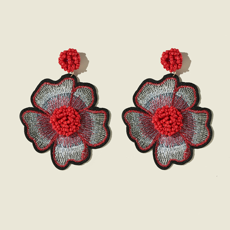 Kaimei 2021 new fashion trend embroidery large flower earrings hand-woven rice bead earrings handmade flower earrings