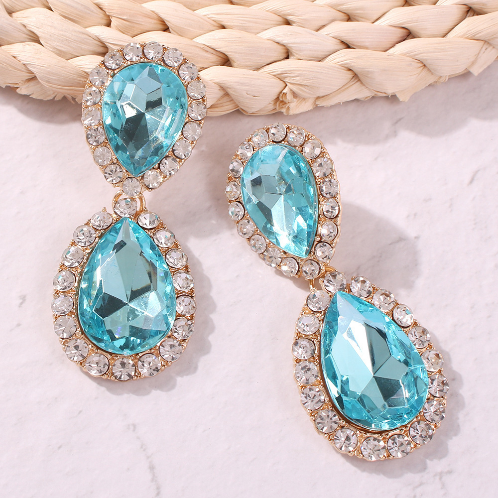 Kaimei Luxury fashion jewelry women waterdrop diamond ruby pink green blue crystal statement gold earrings for women 2020