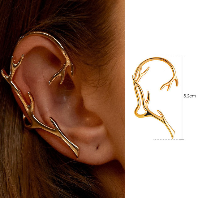 Kaimei new ear Hook Earrings for Women Girl Crystal Exaggerated No-piercing Earring Metal Leaf Fake Piercing Ear Cuff Earrings