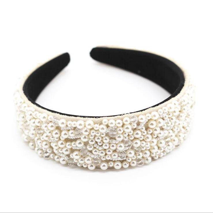 Velvet Pearl Matador Padded Headbands Pearls beads lace Soft Velvet Headbands Women Wide Wedding Headpiece