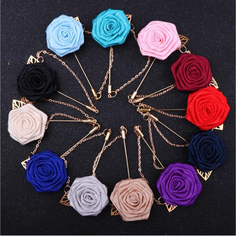 Wholesale korean fashion Multicolor mens women suits fabric crystal rhinestone small mini brooch hijab scarf pearl safety pin