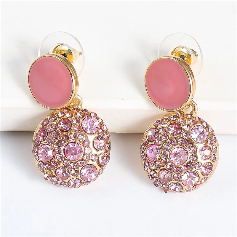 Kaimei Romantic Cute Purple Pink Black Wedding Jewelry White Zircon Stone Earrings Female Luxury Crystal Round Stud Earrings