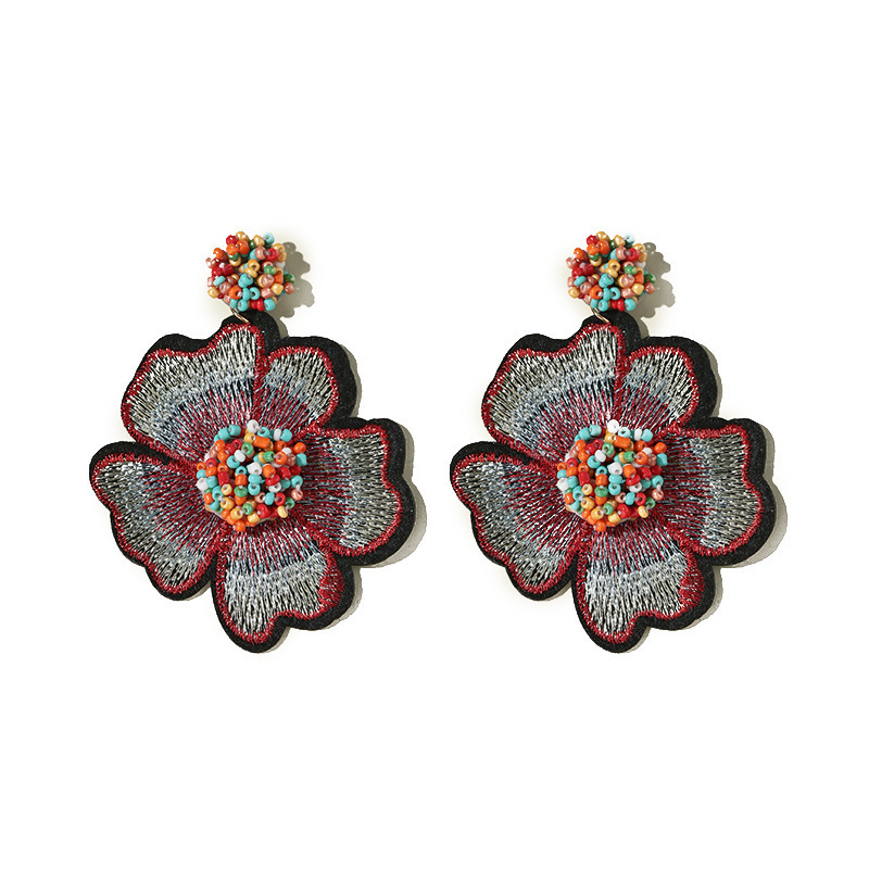 Kaimei 2021 new fashion trend embroidery large flower earrings hand-woven rice bead earrings handmade flower earrings