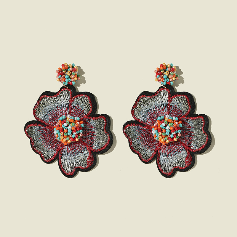 Kaimei 2021 new fashion trend embroidery large flower earrings hand-woven rice bead earrings handmade flower earrings