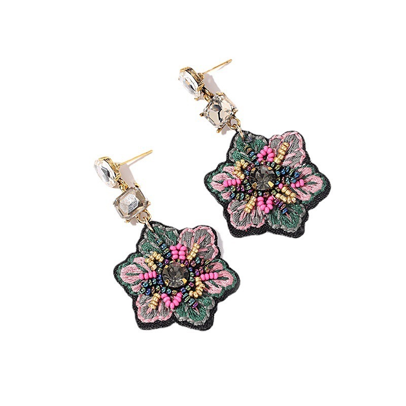 Kaimei 2022 earring fashion jewelry women hand embroidery flower earrings women trendy wholesale handmade bohemian drop earrings