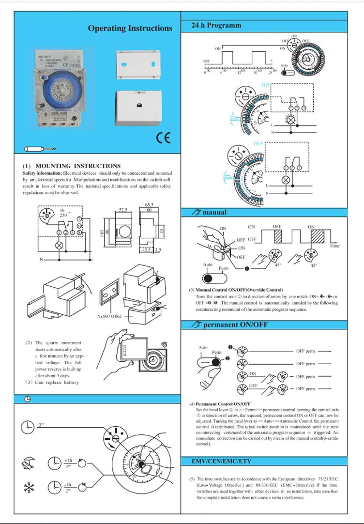 CKMINE SUL181H Hot Sale DIN Rail 50-60Hz 230-240VAC 110VAC Max Consumption 2.5va 24 Hours Mechanical Timer Time Switch Wholesale