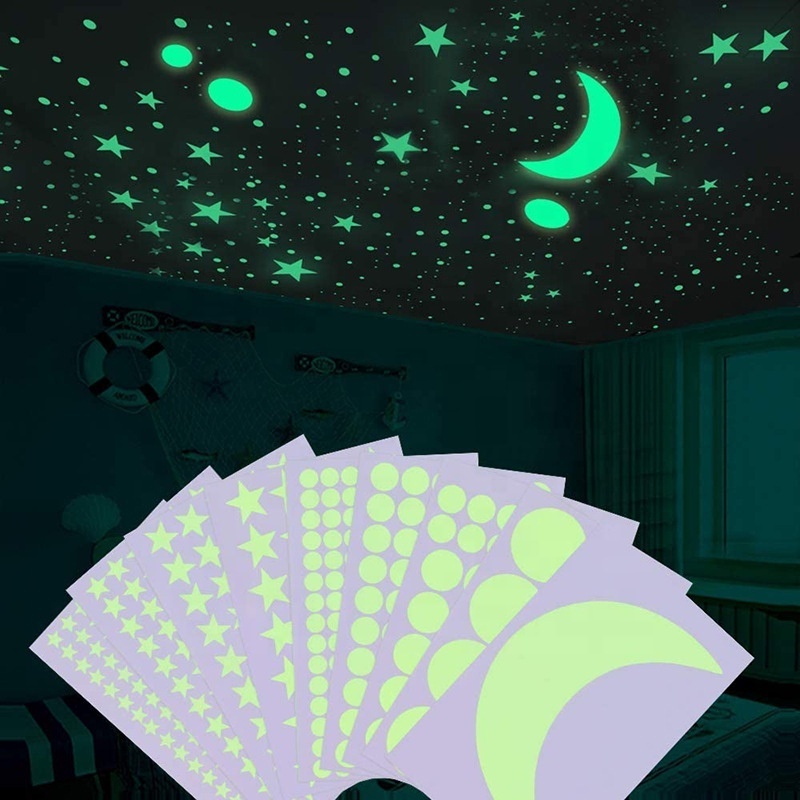 Custom Home Decoration Good Adhesive Stars Moon Fluorescent Luminous Glow in the dark Sticker